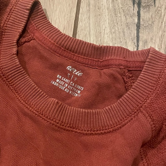 Aerie Crewneck Pullover Long-Sleeve Sweater Two Fabric Burnt Orange Sz Small - Picture 2 of 7